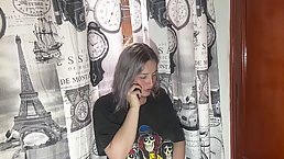 Amateur slut fucks with her stepbro while talking on phone with her BF