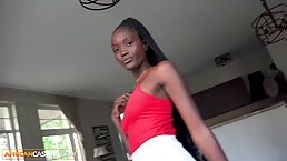 Sexy African girl takes big white cock at casting