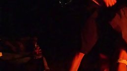 Intense creampie and shaking orgasm by camp fire