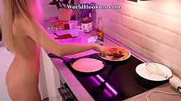 Young blonde Ellie Moore gets nice kitchen sex