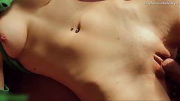 Long-haired brunette girl rides dick and loves it