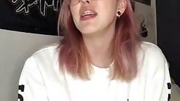 Busty babe with glasses talking about college