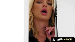 Busty blonde MILF likes watching her stepdaughter suck and gets a sticky facial