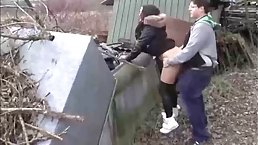 Busty brunette slut gets fucked outdoors with cum on her boobs