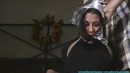 Busty brunette MILF Sahrye gets bounded by perv man