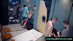 Anonymous gangbang party at public European club