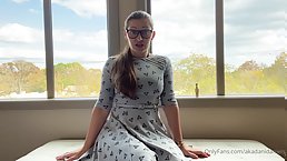 Nerdy brunette with nice tits Dani Daniels plays with her pussy and gives JOI