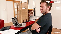 Huge boobs brunette chick Jasmine Jae gets fucked at casting by two guys