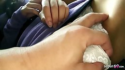 Small Japanese schoolgirl gives her first blowjob in car