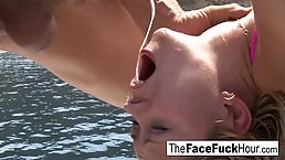 Busty blonde MILF loves deep throating cock