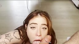 Pretty brunette girl with tattoo gets fucked POV
