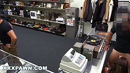 Busty brunette Callie gets fucked at the pawn shop