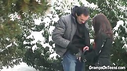 Frisky brunette teen in fishnets fucks in public