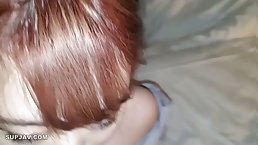 Young Asian redhead girl gets her shaved pussy pounded and creampied