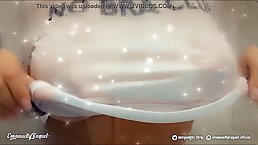 Busty latina babe from no bra club masturbates with dildo