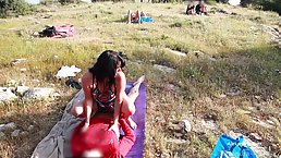 Horny brunette MILF outdoor sex compilation