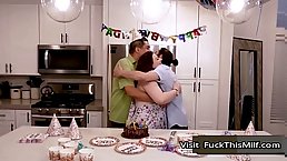 Big ass and boobs redhead MILF Emmy Demure fucks stepson on his birthday