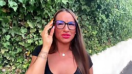 Sexy brunette with glasses Mila showing her nice booty