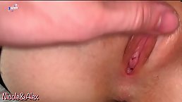 Amateur girl in ripped panyhose gets fucked with cum on her ass