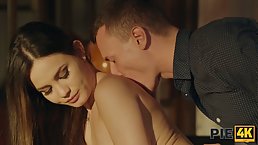 Sexy brunette babe in stockings gets fucked and creampied
