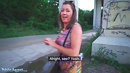 Busty brunette MILF Elisa Tiger fucked doggystyle below highway