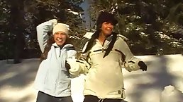 Horny snow angels flashing tits