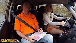 Busty blonde learner Amaris gets her shaved pussy fucked