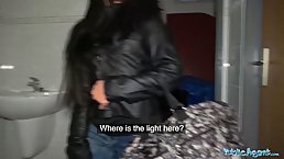 Hot Asian beauty gets fucked hard in gas station toilet