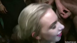 Horny blonde slut Grace Harper takes sticky Bukkake session