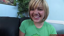 Small tits blonde teen sucks and rides BF's dick