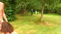 Amateur outdoor foursome with horny MILFs