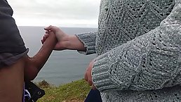 Brunette MILF with glasses sucking dick on nature