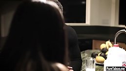 Sexy brunette teen seduced by her black stepdad
