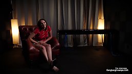 Slutty brunette girl gangbanged by five strangers
