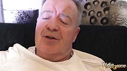 Big-dicked grandpa cums on pretty girlfriends faces in threesome fuck