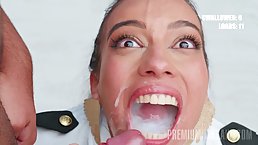 Sexy Latina stewardess Vale gets a lot of cumshot on her face