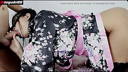 Japanese woman wearing Kimono gets fucked balls deep