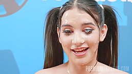 Young brunette babe Min Galilea gets cum waterfall