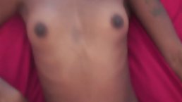 Small tits ebony teen gets fucked and creampied by white dude