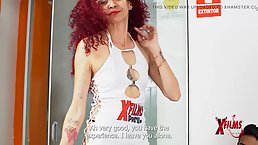 Three young men want to go porn casting with redhead nymphomaniac