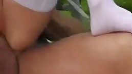 Amateur blonde teen in white stockings gets fucked in the ass