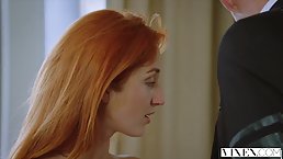 Rich couple share a perfect redhead teen on vacation