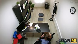 Small tits blonde needs loan so gets fucked in the office