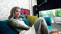 Tattoo star Anuskatzz at rough anal sex casting