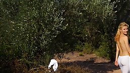 Sexy blonde with nice boobs Ariel does nude Yoga outdoors