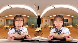 Young Japanese girl in school uniform rides dick POV