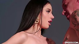 Long-haired brunette babe gets banged by hung dude