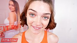 Skinny redhead girl gets POV prone bone creampie