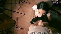 Amateur brunette girl sucks dick POV (BTS)