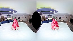 Busty brunette in red stockings Brandy Aniston fucks in VR